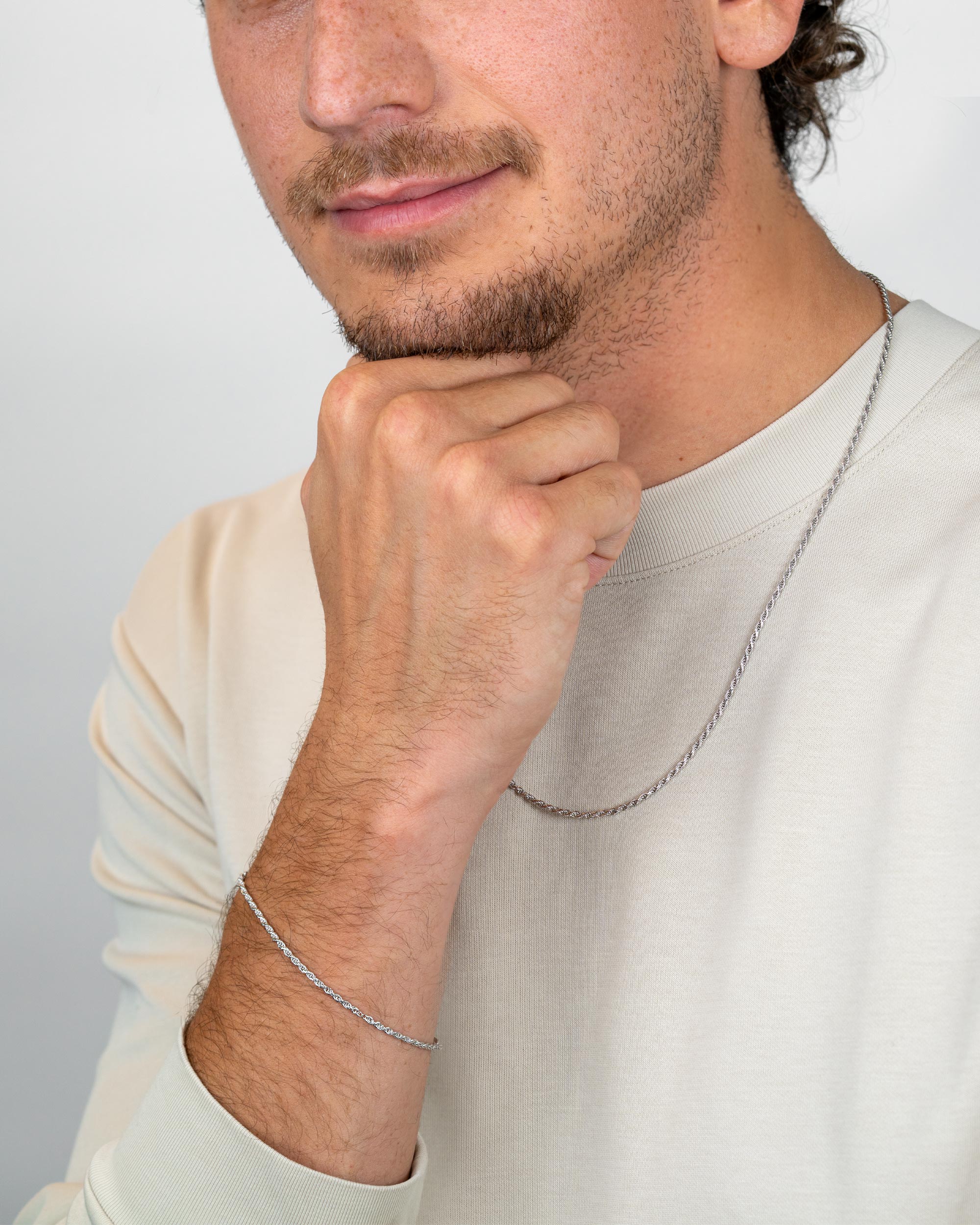 men’s sterling silver rope bracelet styled on model – Fravour
#material_925 Sterling Silver